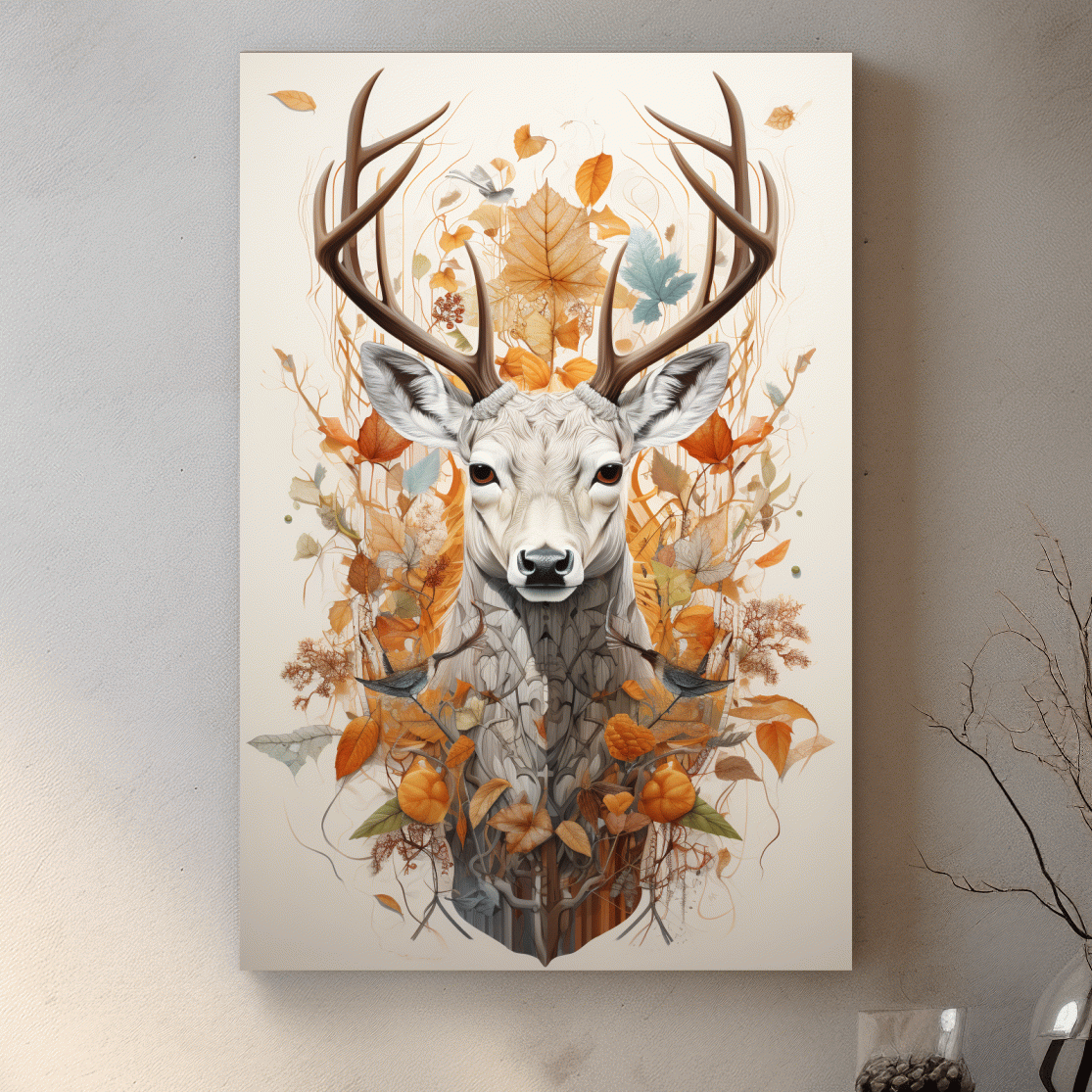 Ornate deer head, coat of arms emblem style artwork