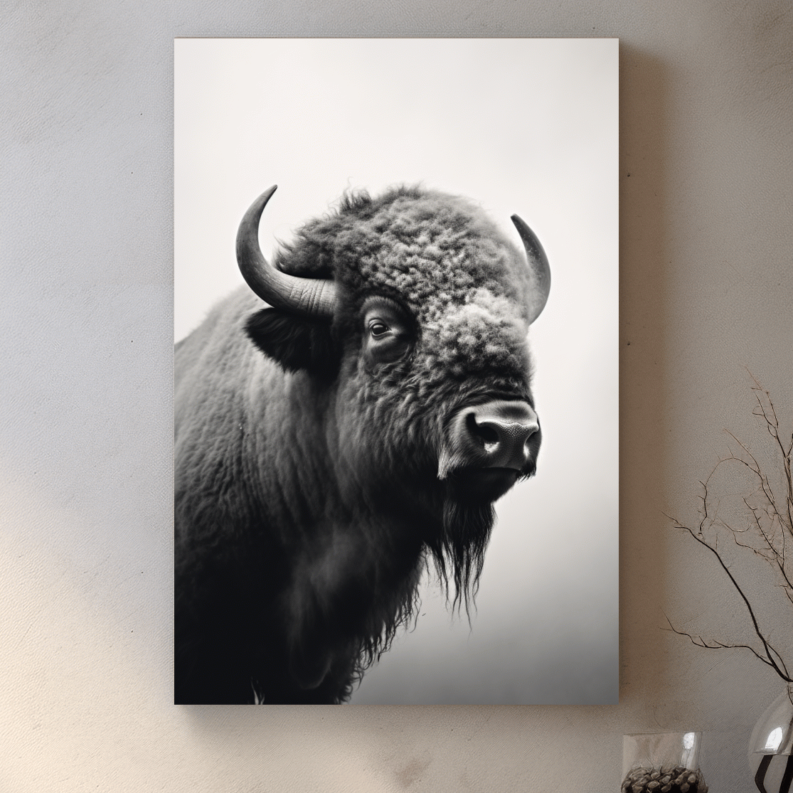 Black And White Bison Portrait - Wildlife Photography Wall Art