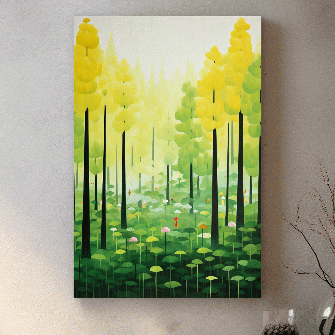 Whimsical Colorful Forest Painting - Surreal Botanical Wall Art