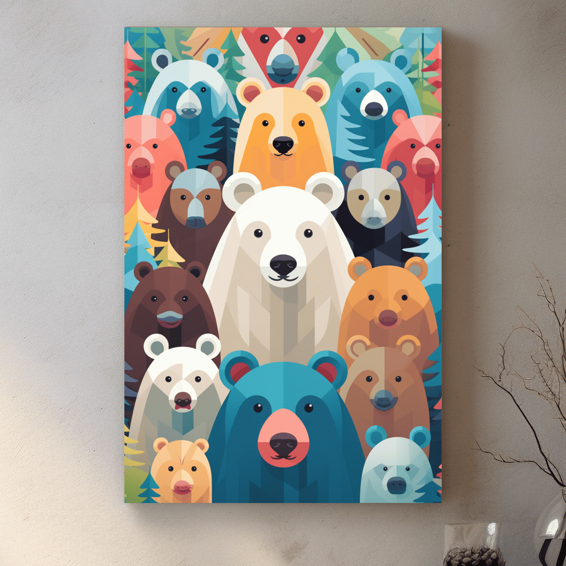 Colorful Bear Family Collage - Childrens Nursery Wildlife Wall Art