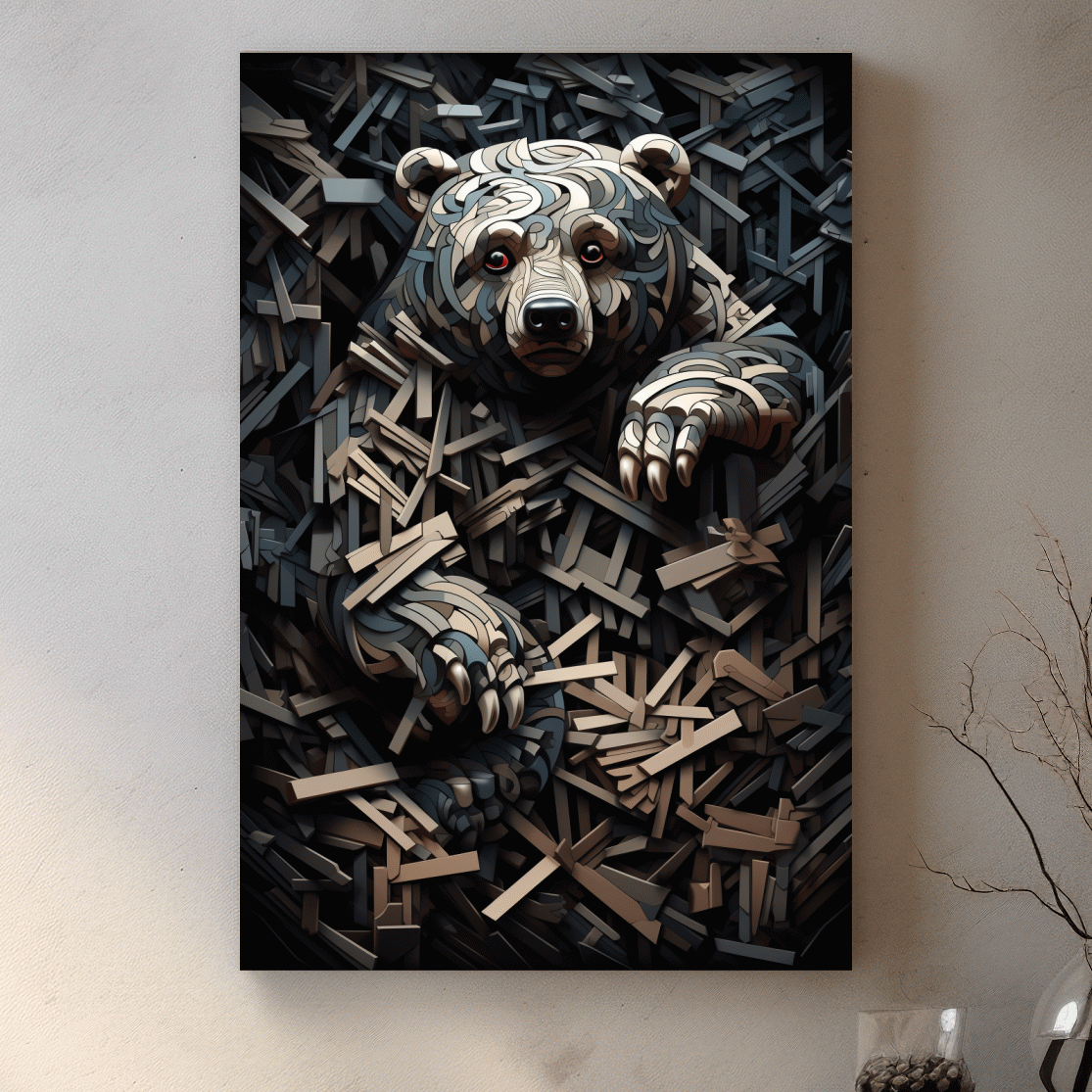 MC Escher style deconstructed hidden bear art 