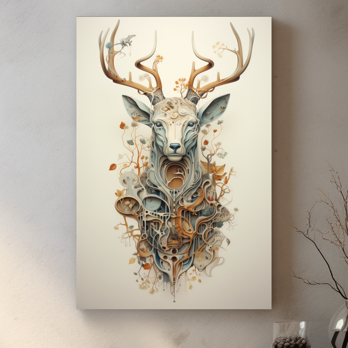Trippy ornate floral deer head art
