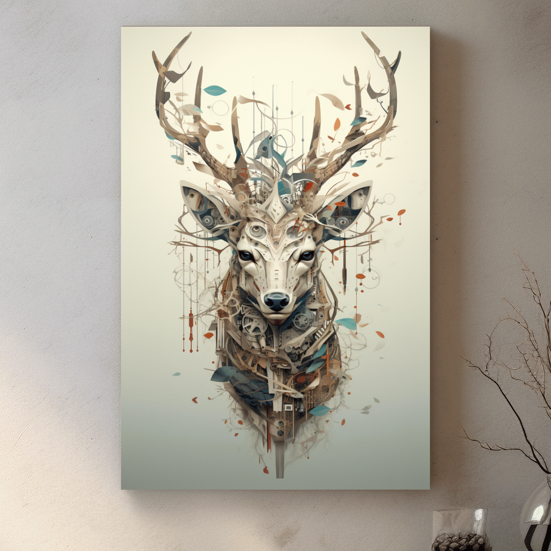 MC Escher style deer head collage art