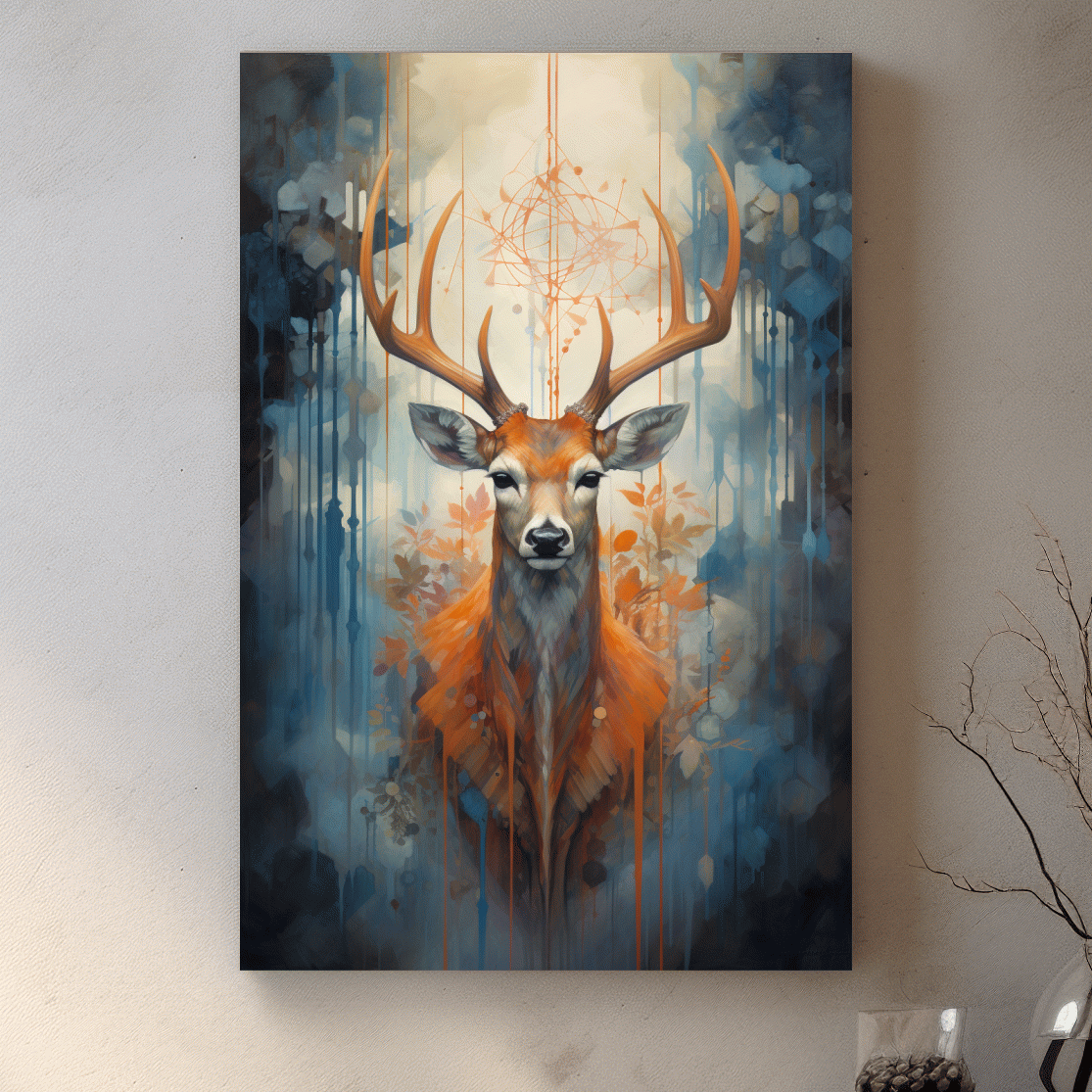 Abstract painting of a majestic deer head
