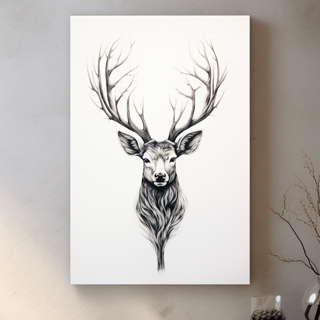 Minimal drawing of a deer head, tattoo art style