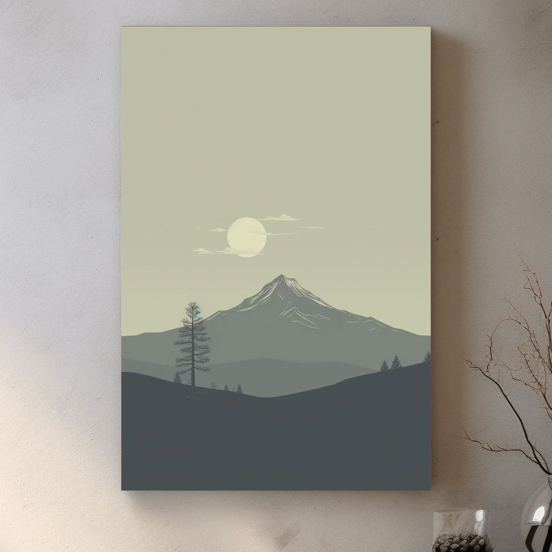 Minimal illustration mountain art, postcard style