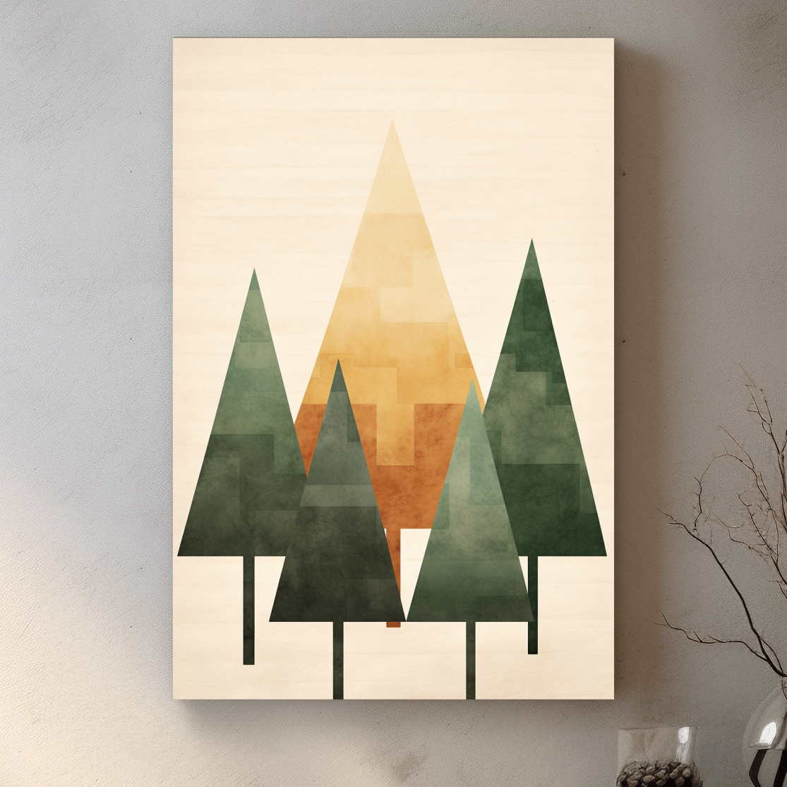 Rustic forest art illustration, geometric trees