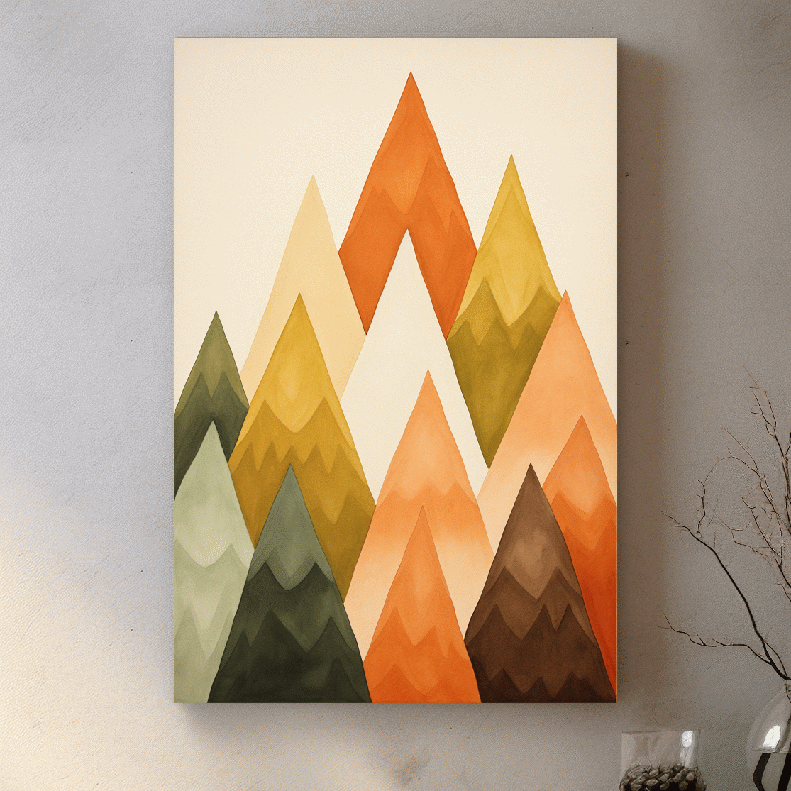 Bohemian mountain art, geometric rustic triangles
