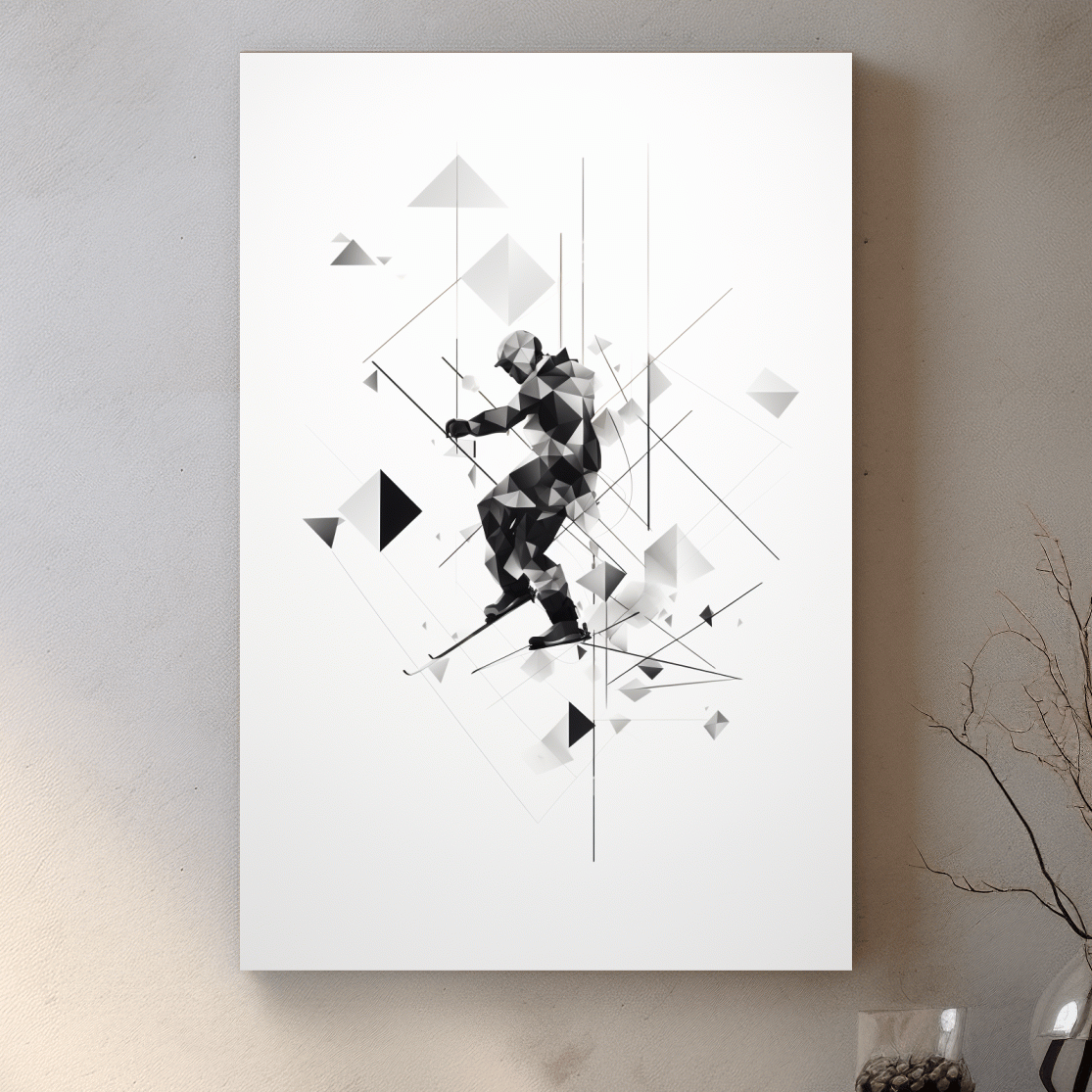 Abstract geometric painting of a skier