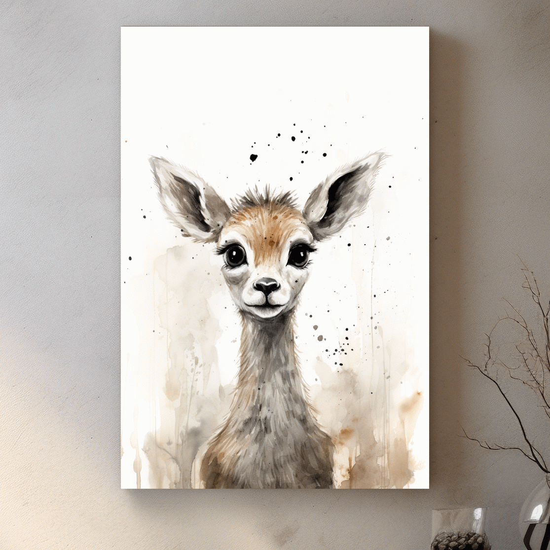 Cute Baby Deer Watercolor Portrait - Whimsical Nursery Animal Wall Art