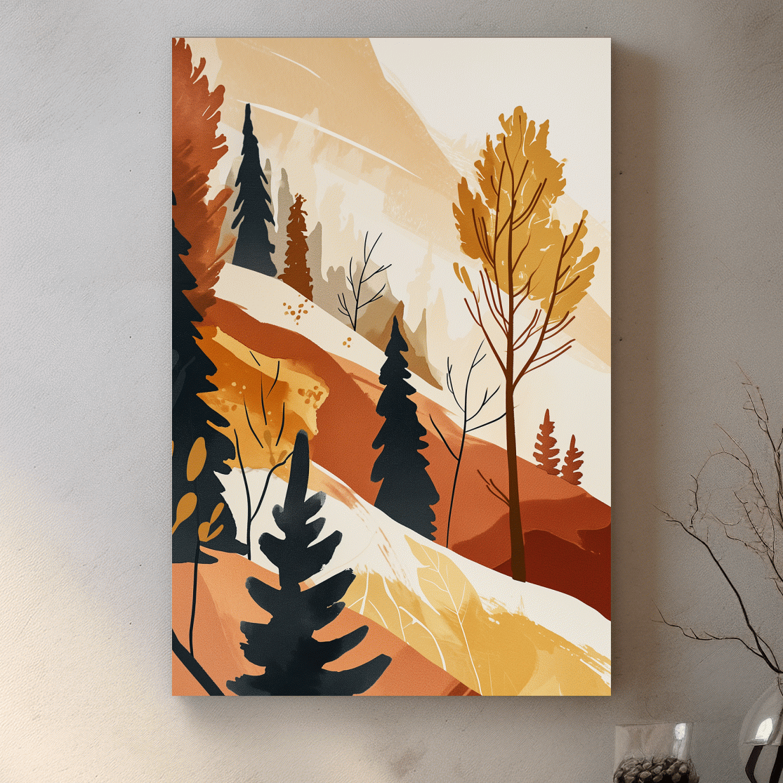 Forest and mountain artwork, bohemian style watercolour print