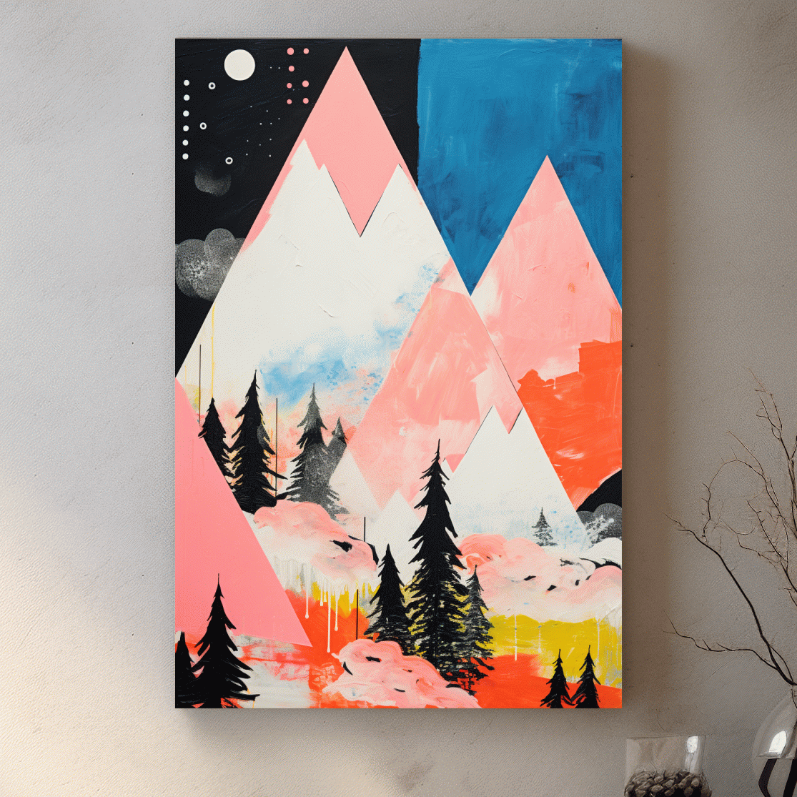 Simple geometric and abstract mountain painting