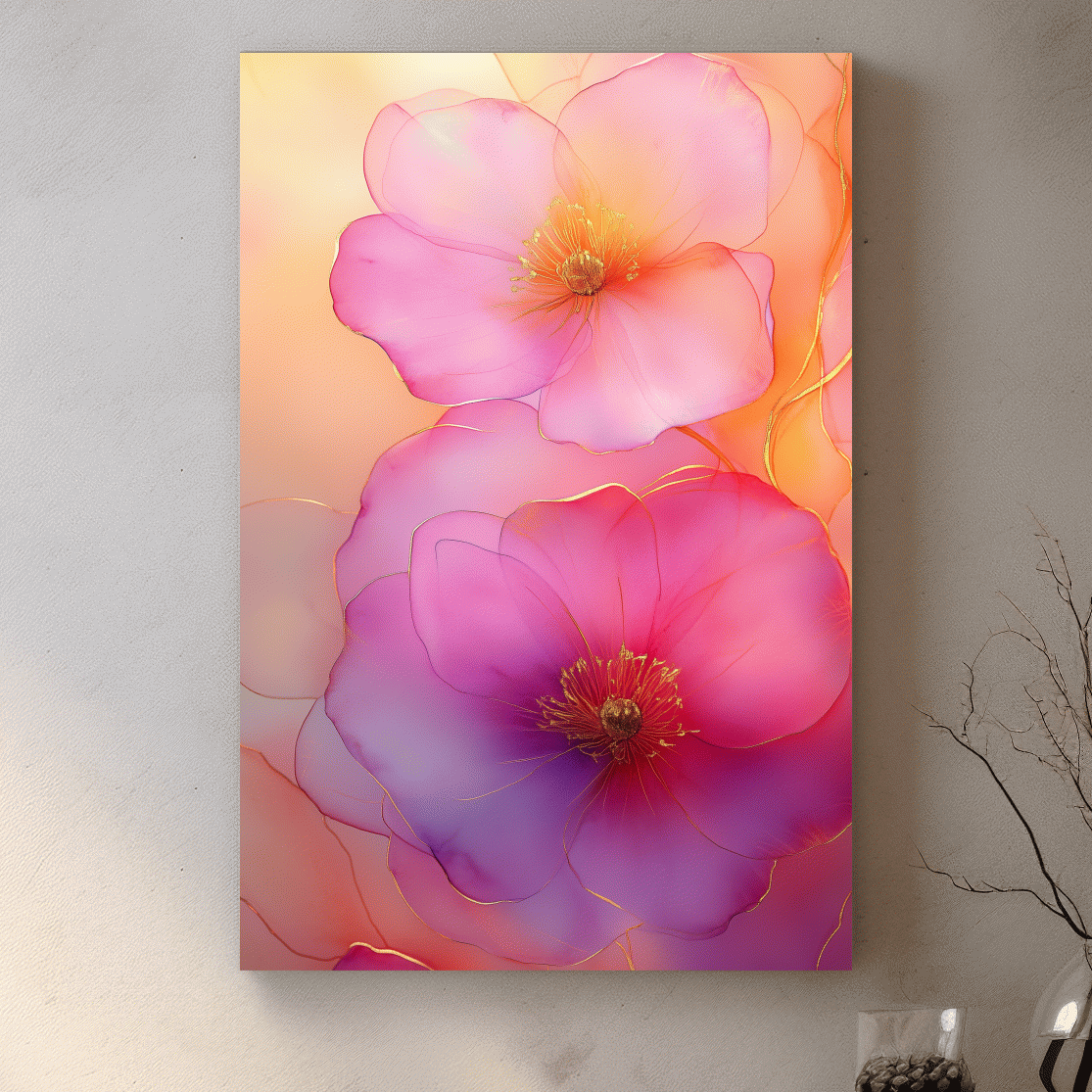 Watercolour painting wall art of poppy flowers