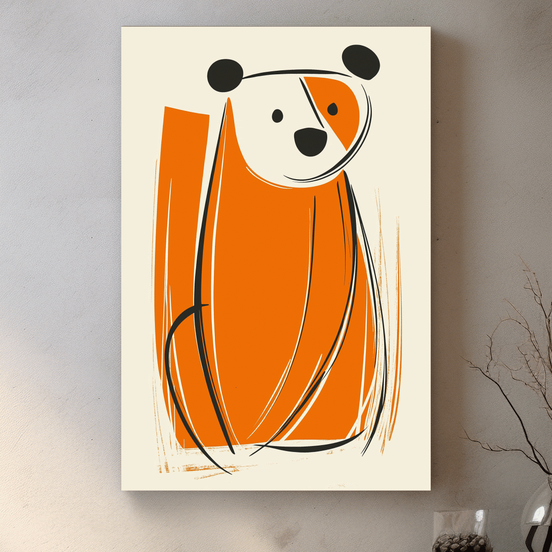 Caricature wall art illustration print of a curious cartoon bear