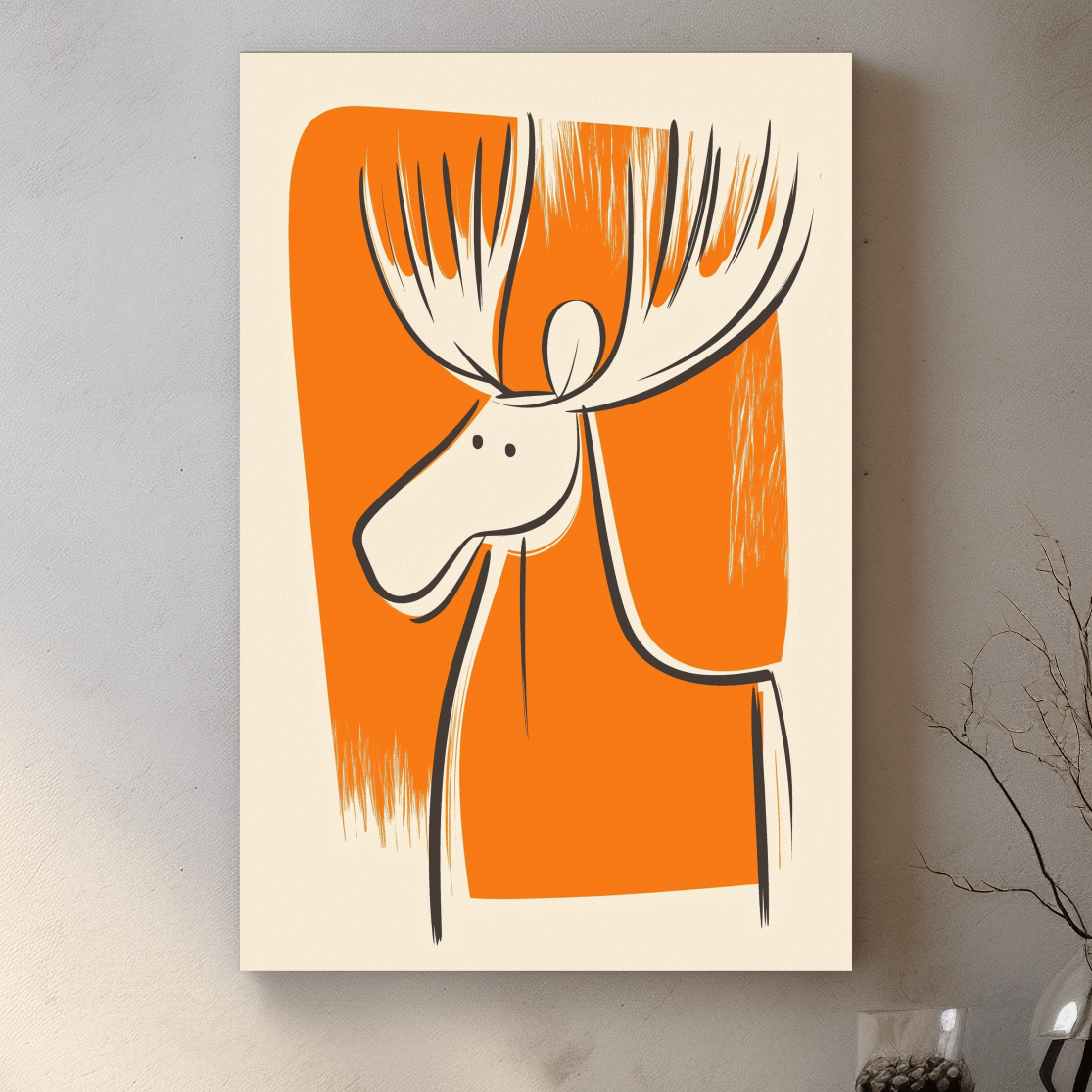 Minimalist Caricature Moose Illustration - Cartoon Wildlife Wall Art