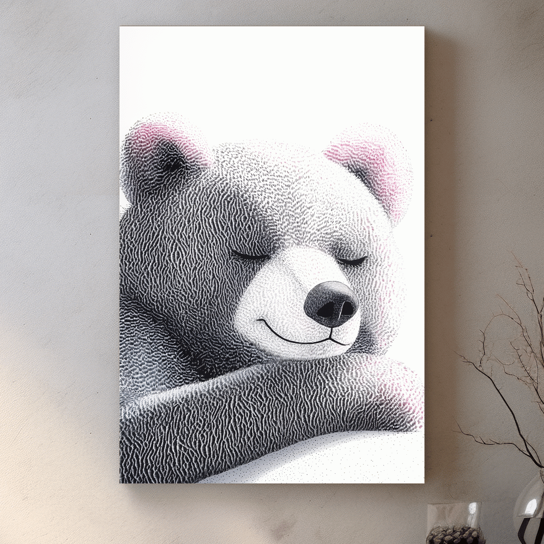Cute childrens nursery wall art, happy sleep bear