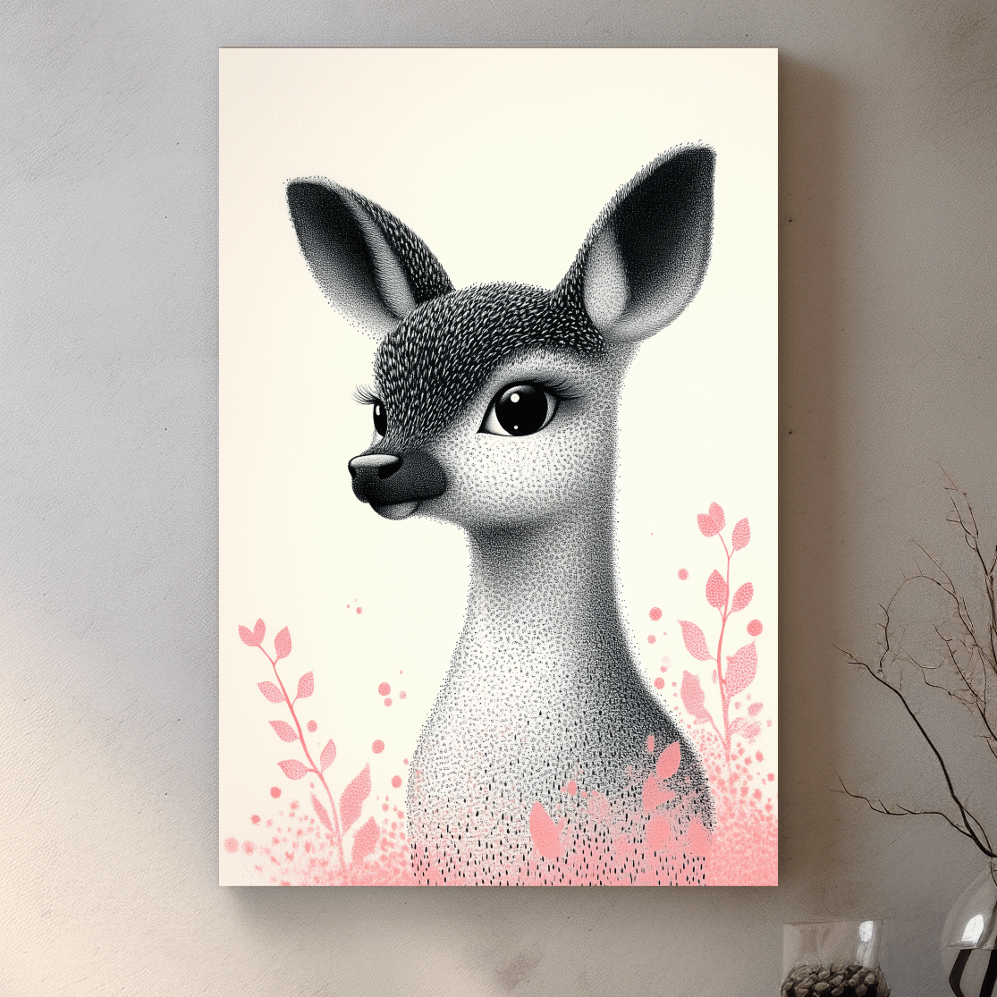 Cute Baby Deer Portrait Illustration - Childrens Nursery Animal Wall Art