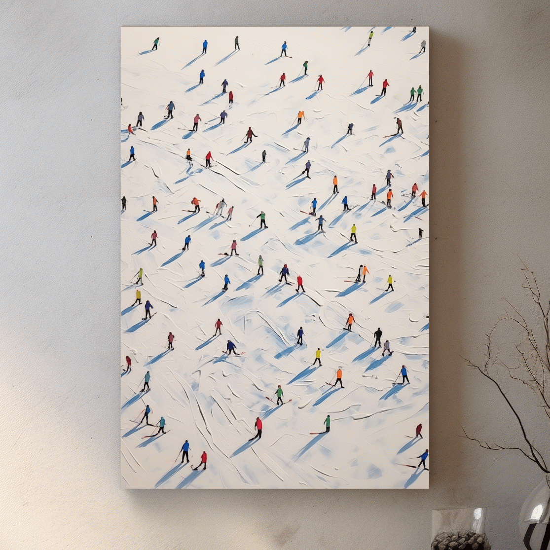 Colorful Skiers On Snowy Slopes - Modern Minimalist Winter Sports Wall Art