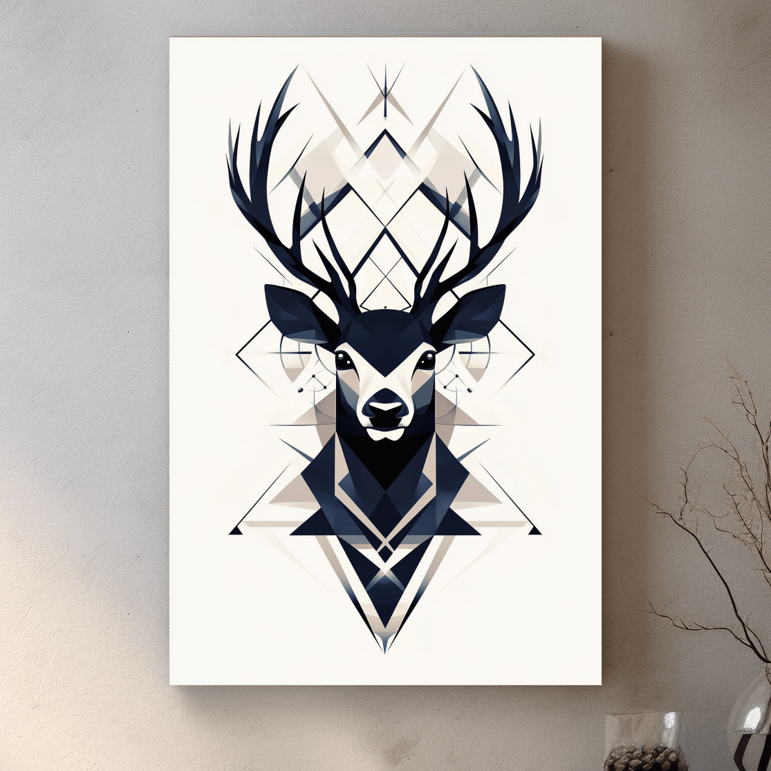 Deer head illustration print, ornate tribal style wall art