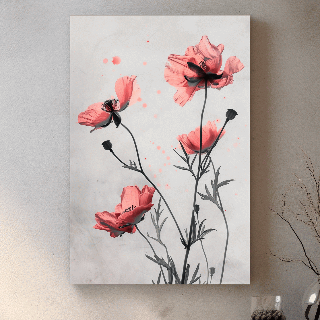 Poppy Flowers Watercolor Illustration - Minimalist Botanical Wall Art