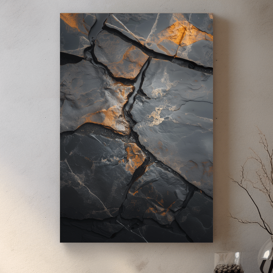 Cracked stone texture artwork, rustic natural organic rock wall art