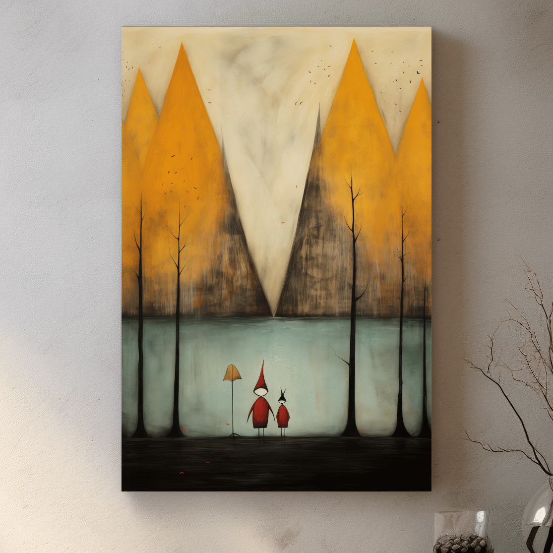 Whimsical Mountain Lake Scene Painting - Storybook Landscape Wall Art