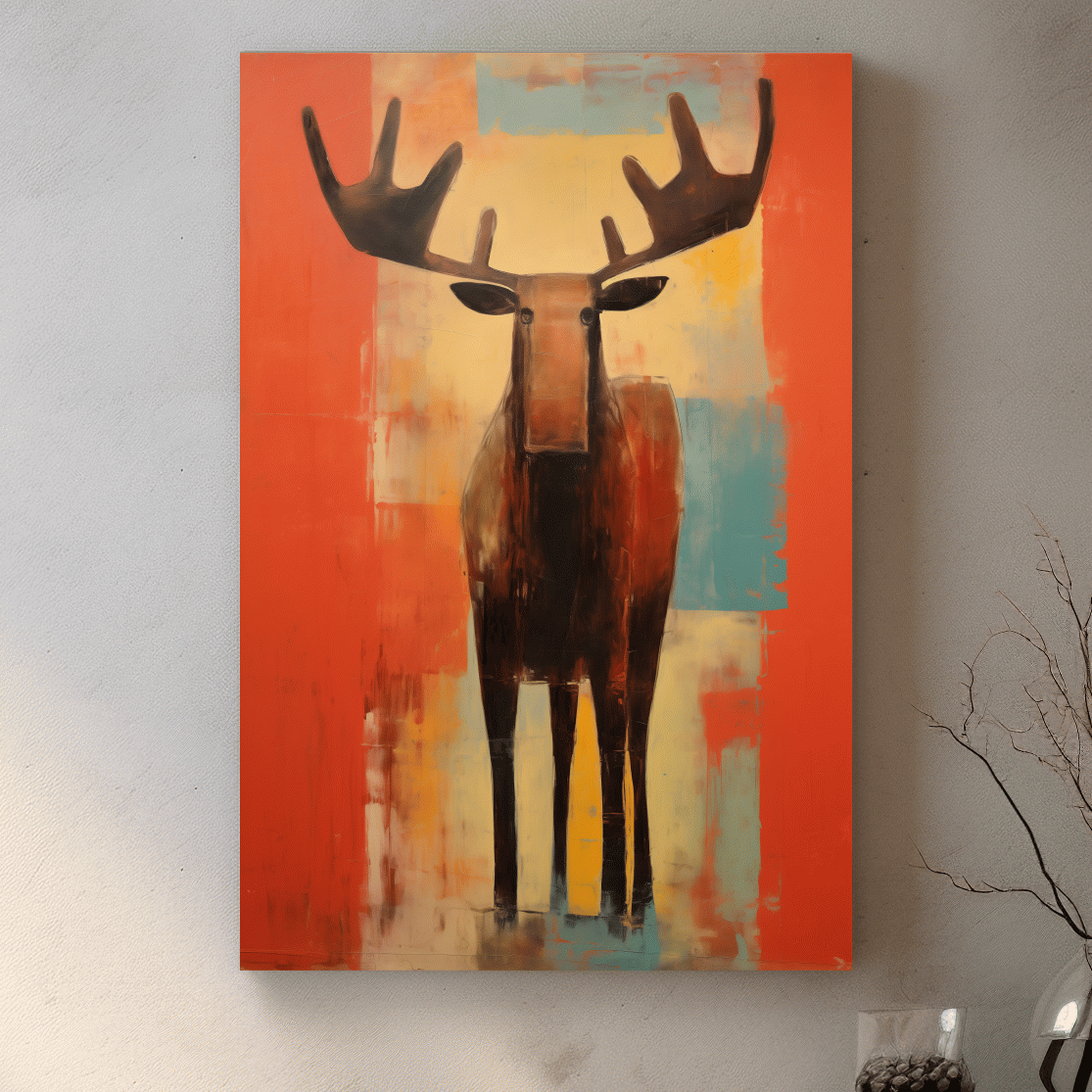 Expressionist Abstract Moose Portrait Painting - Vibrant Rustic Wildlife Wall Art