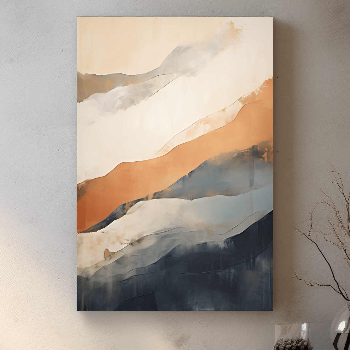 Abstract artwork painting, subtle mountain shapes