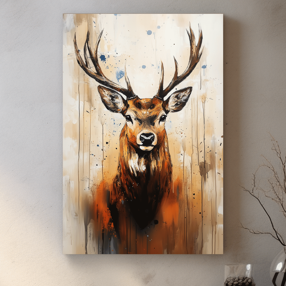 Impasto Style Deer Stag Portrait - Rustic Wildlife Wall Art
