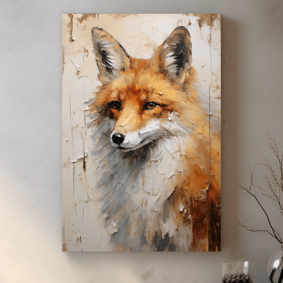 Fox Portrait Painting - Rustic Wildlife Wall Art Print