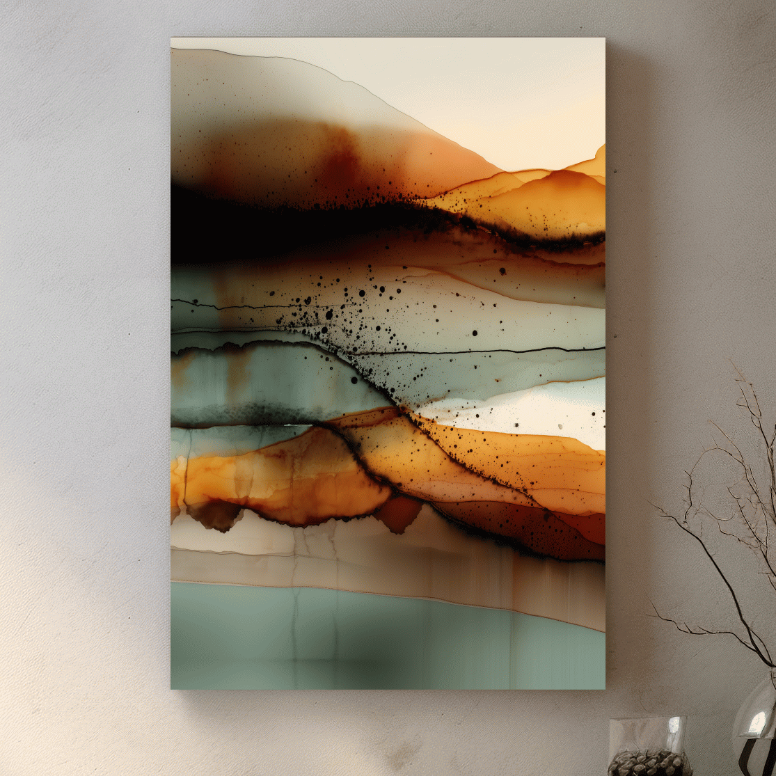 Earth Tone Ink Wash Mountain Landscape - Abstract Modern Wall Art