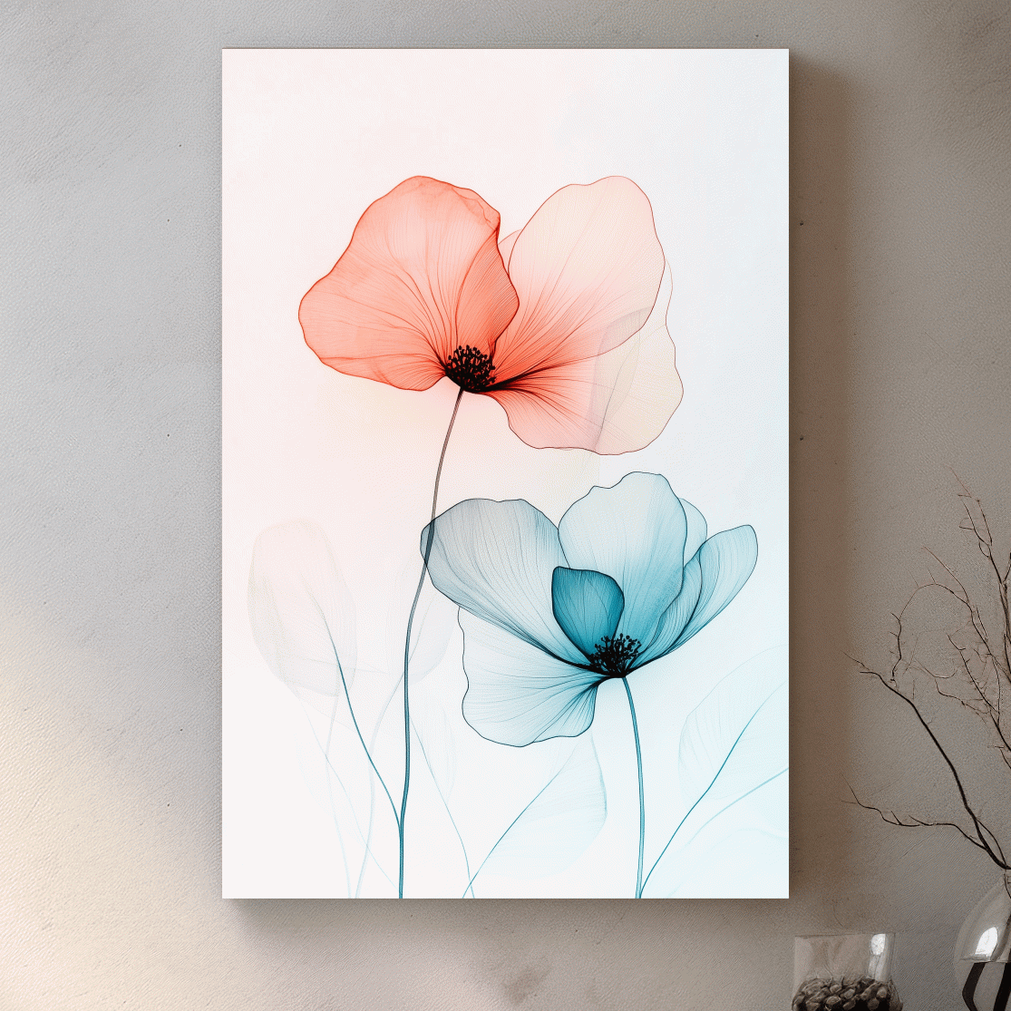 Minimalist Poppy Watercolor Print - Modern Botanical Floral Wall Art