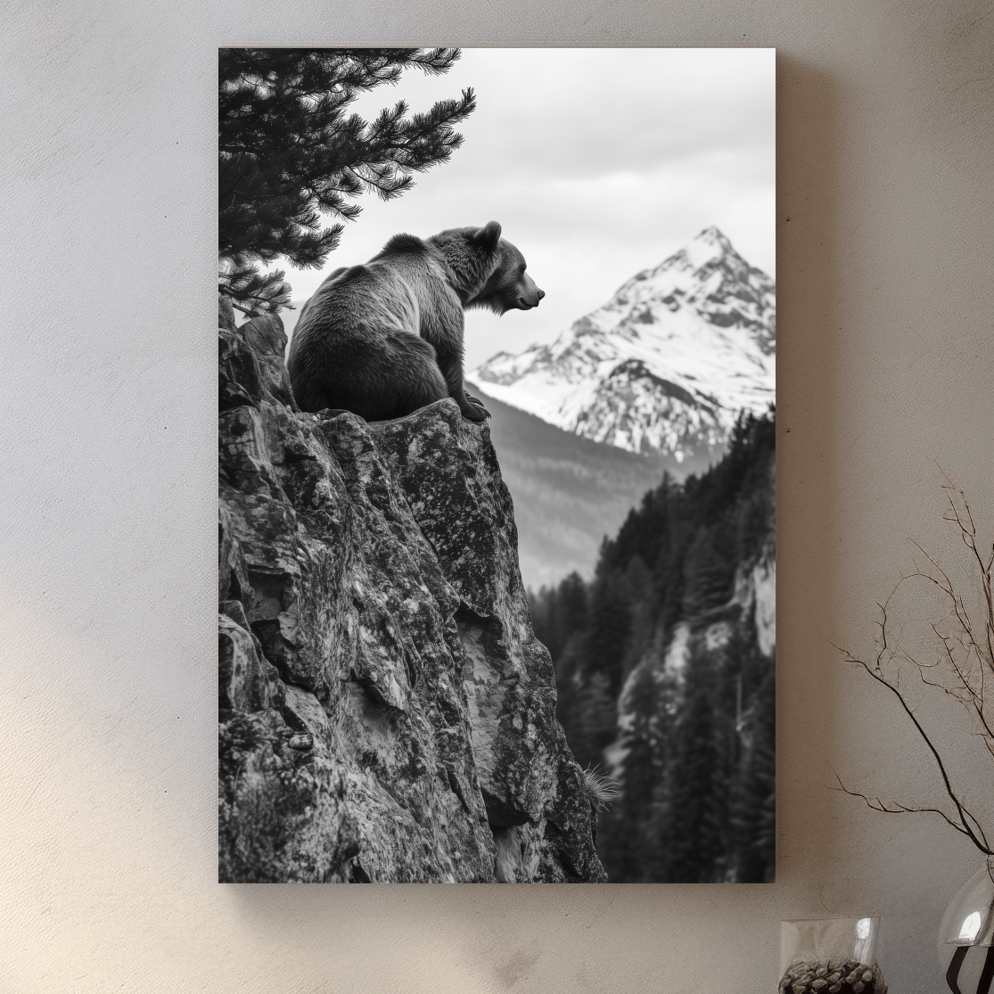 Black And White Grizzly Bear Photographic Artwork - Alpine Wildlife Wall Art