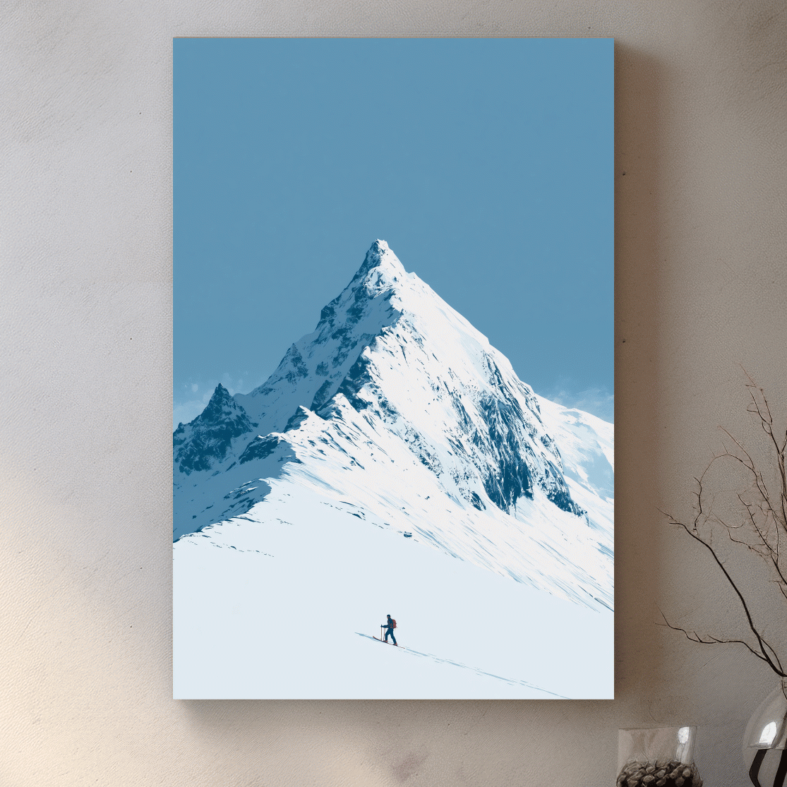 Snowy Alpine Peak Backcountry Skier - Minimalist Mountain Wall Art