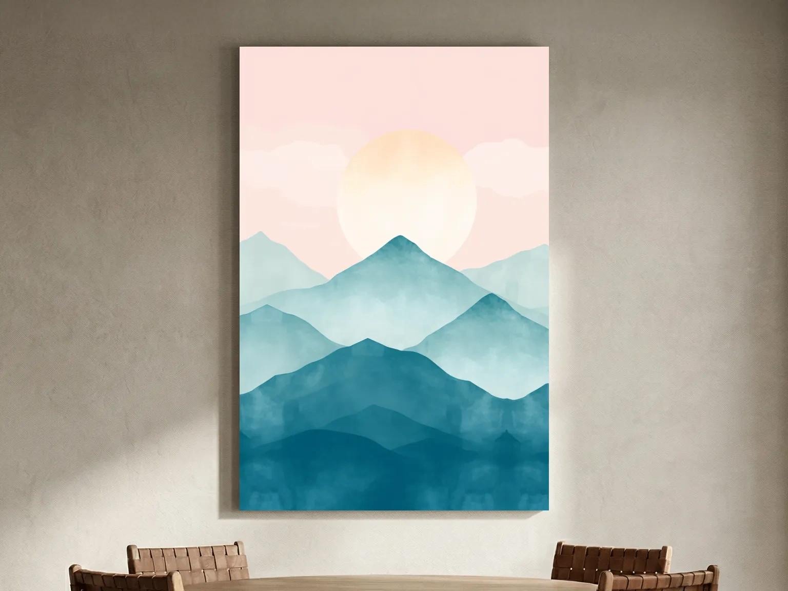Pastel Watercolor Mountain Sunrise - Abstract Landscape Painting