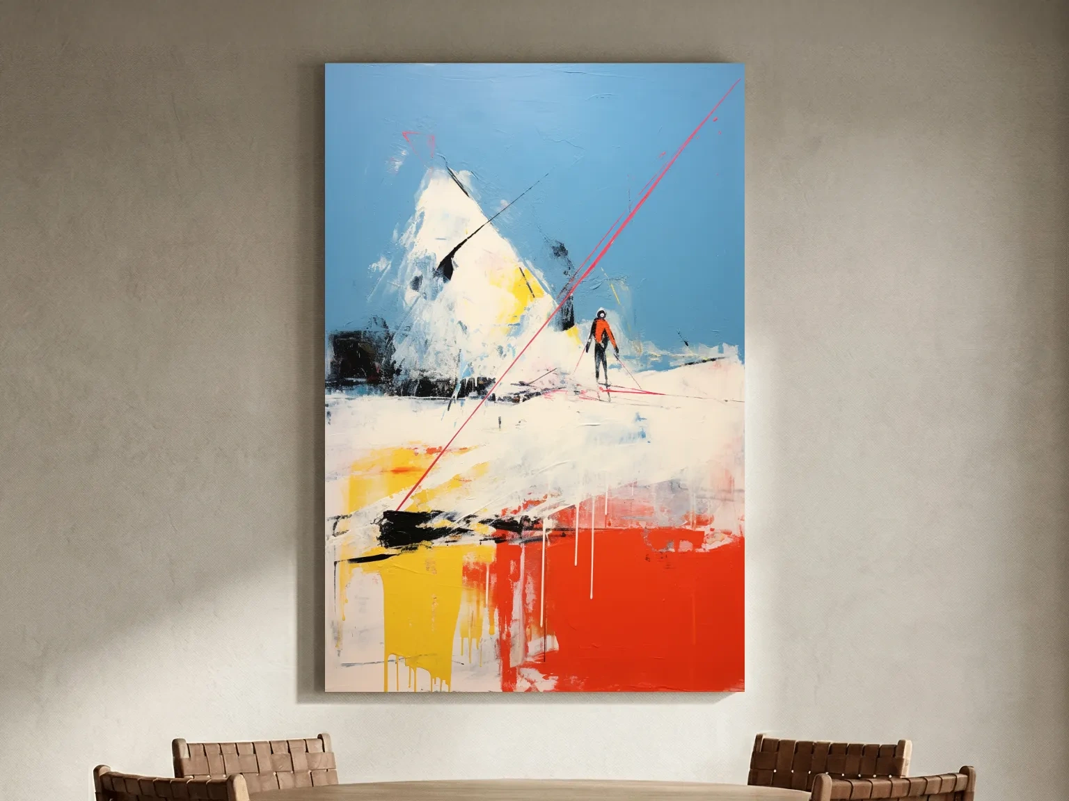 Expressionist Abstract Skiier Mountain Peak Painting - Winter Sports Wall Art