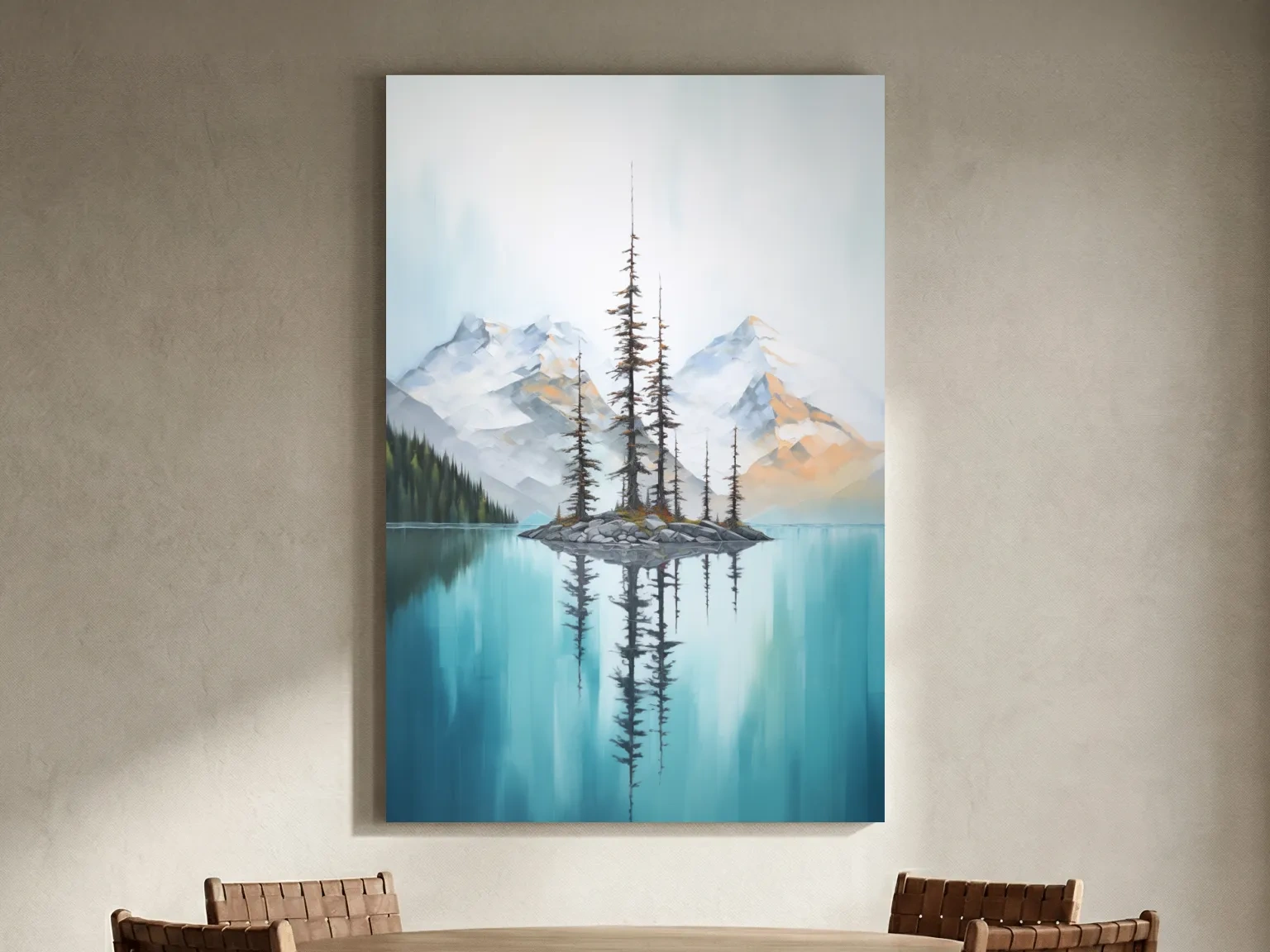 Turquoise Alpine Lake Island Pines - Serene Mountain Landscape Wall Art