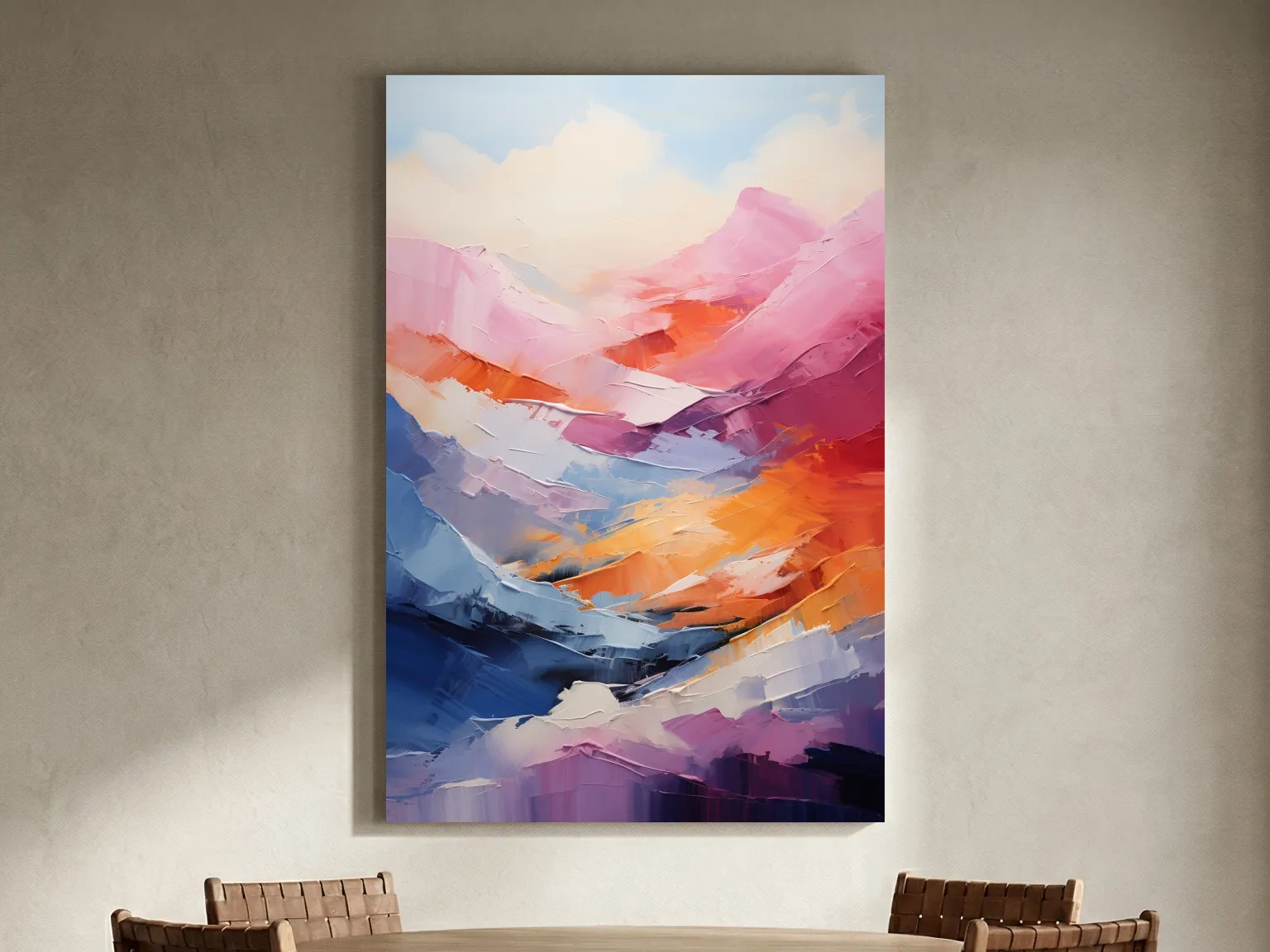 Vibrant Abstract Mountain Landscape Painting - Colorful Impasto Texture Wall Art