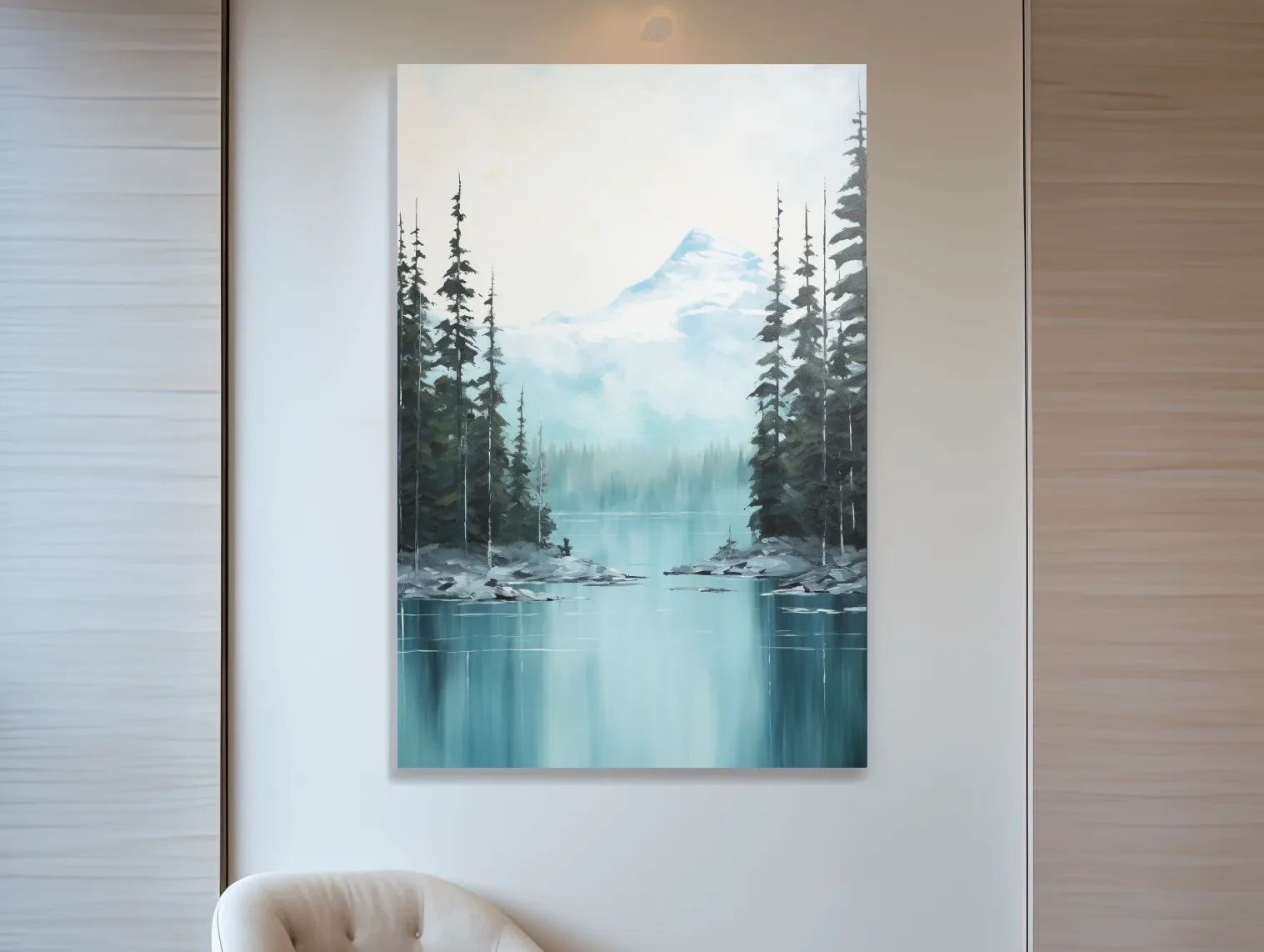 Turquoise Alpine Lake & Pine Forest Watercolor - Serene Mountain Landscape Wall Art