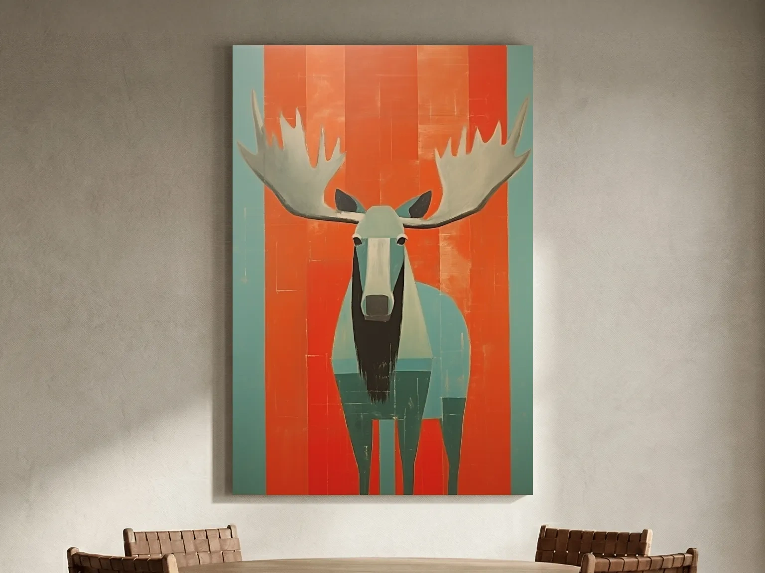Mid Century Modern Rustic Moose Portrait Painting -  Wildlife Wall Art