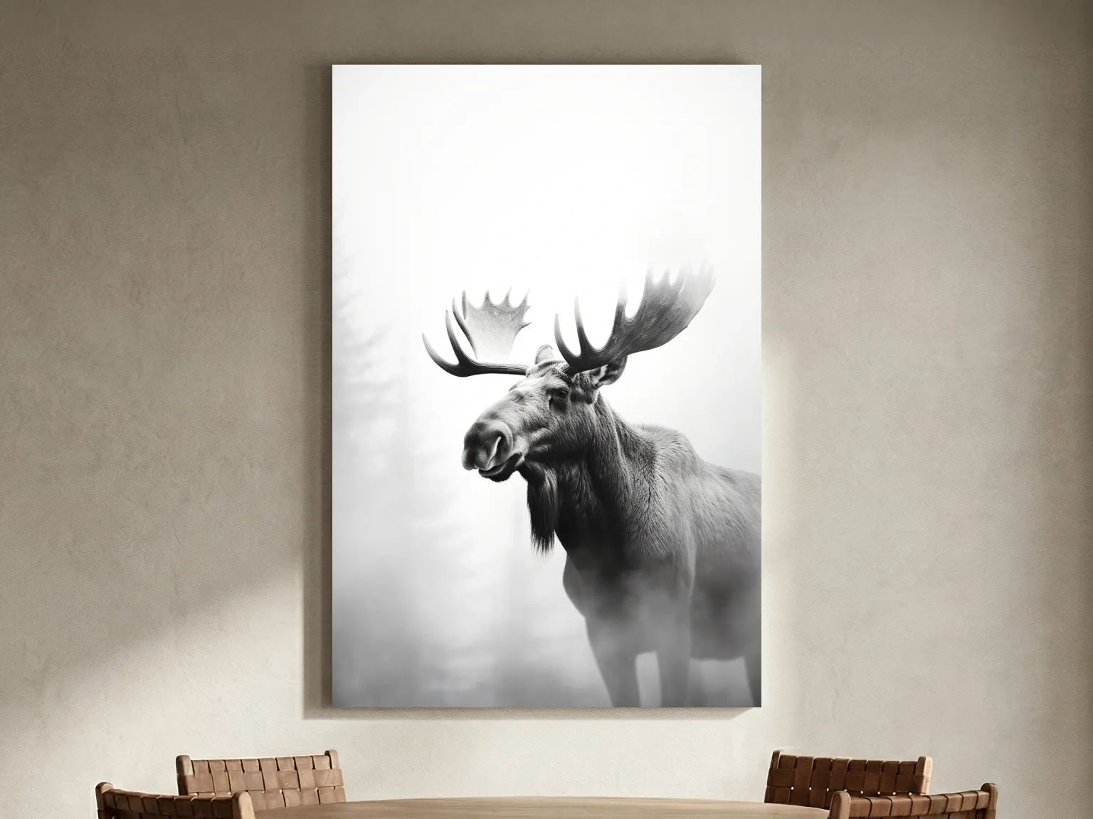 Moody Black And White Moose Portrait - Misty Wildlife Photography Artwork