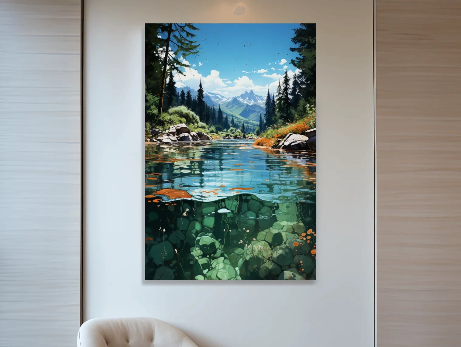 Illustration art of an alpine stream in summer