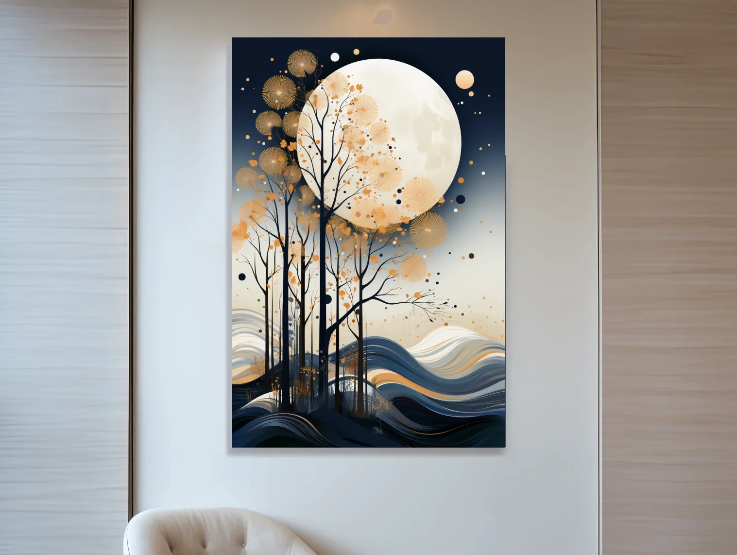 Abstract Moonlit Forest Silhouette - Elegant Boho Landscape Wall Art