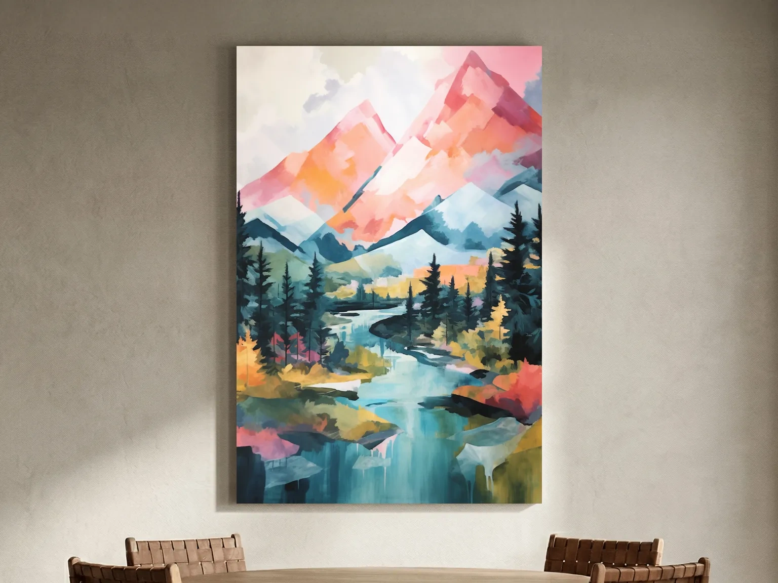 Colourful mountain painting artwork