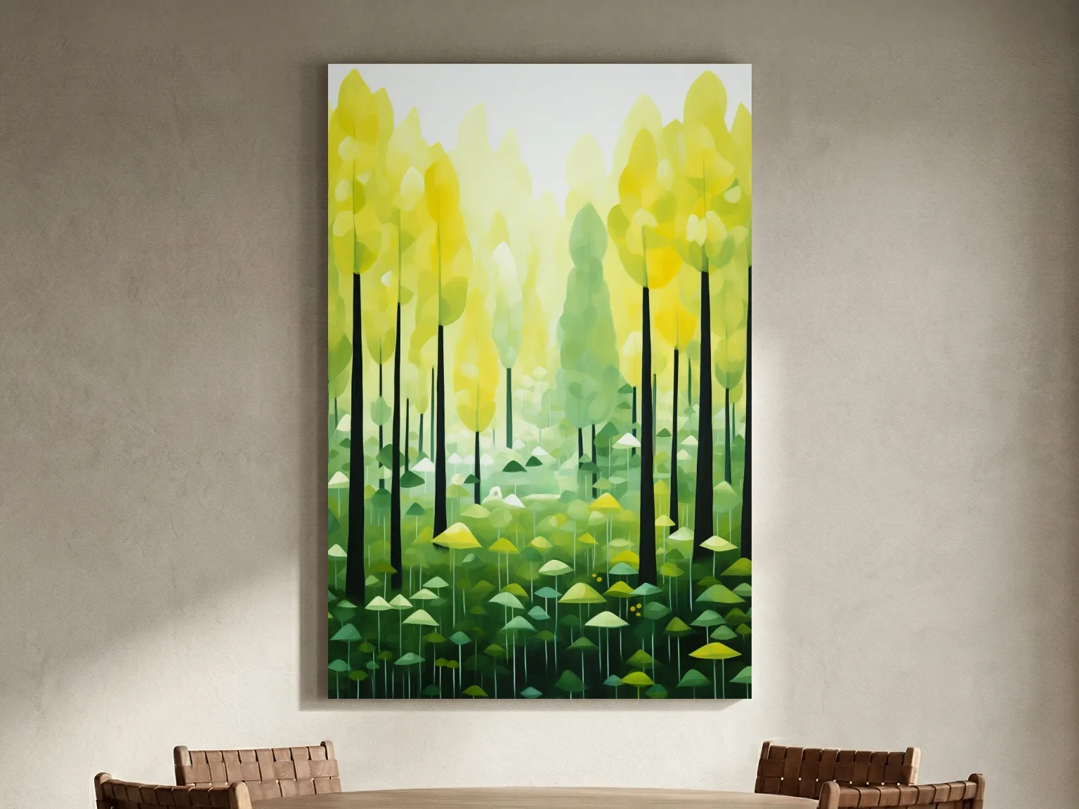 Sunlit Abstract Forest Canopy Painting - Storybook Woodland Wall Art