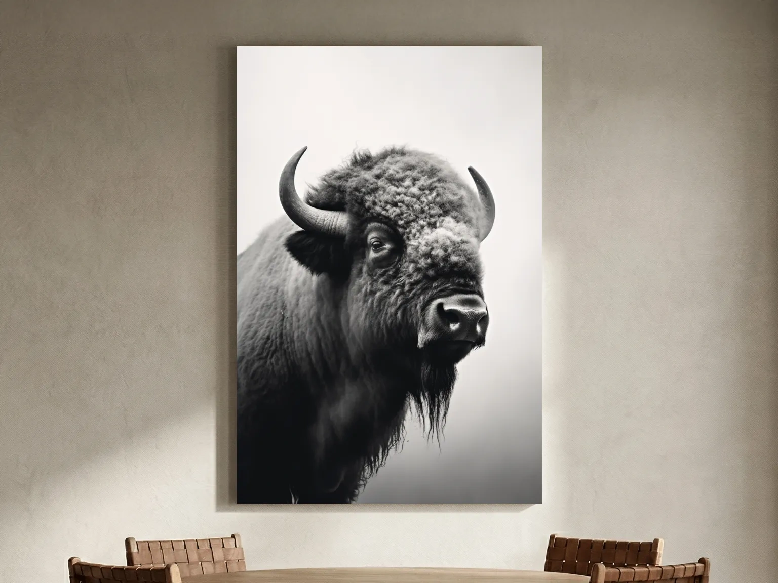 Black And White Bison Portrait - Wildlife Photography Wall Art