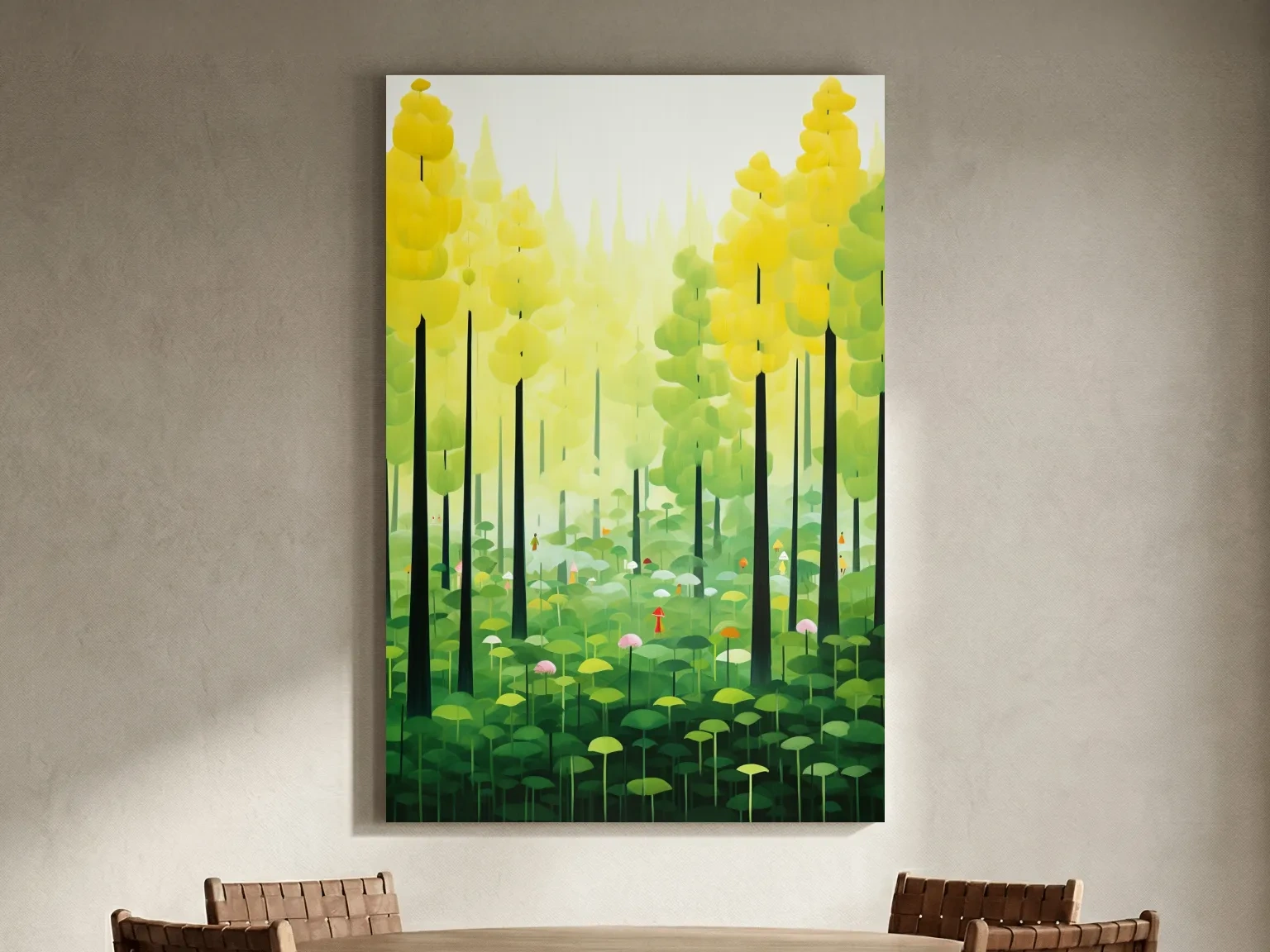 Whimsical Colorful Forest Painting - Surreal Botanical Wall Art