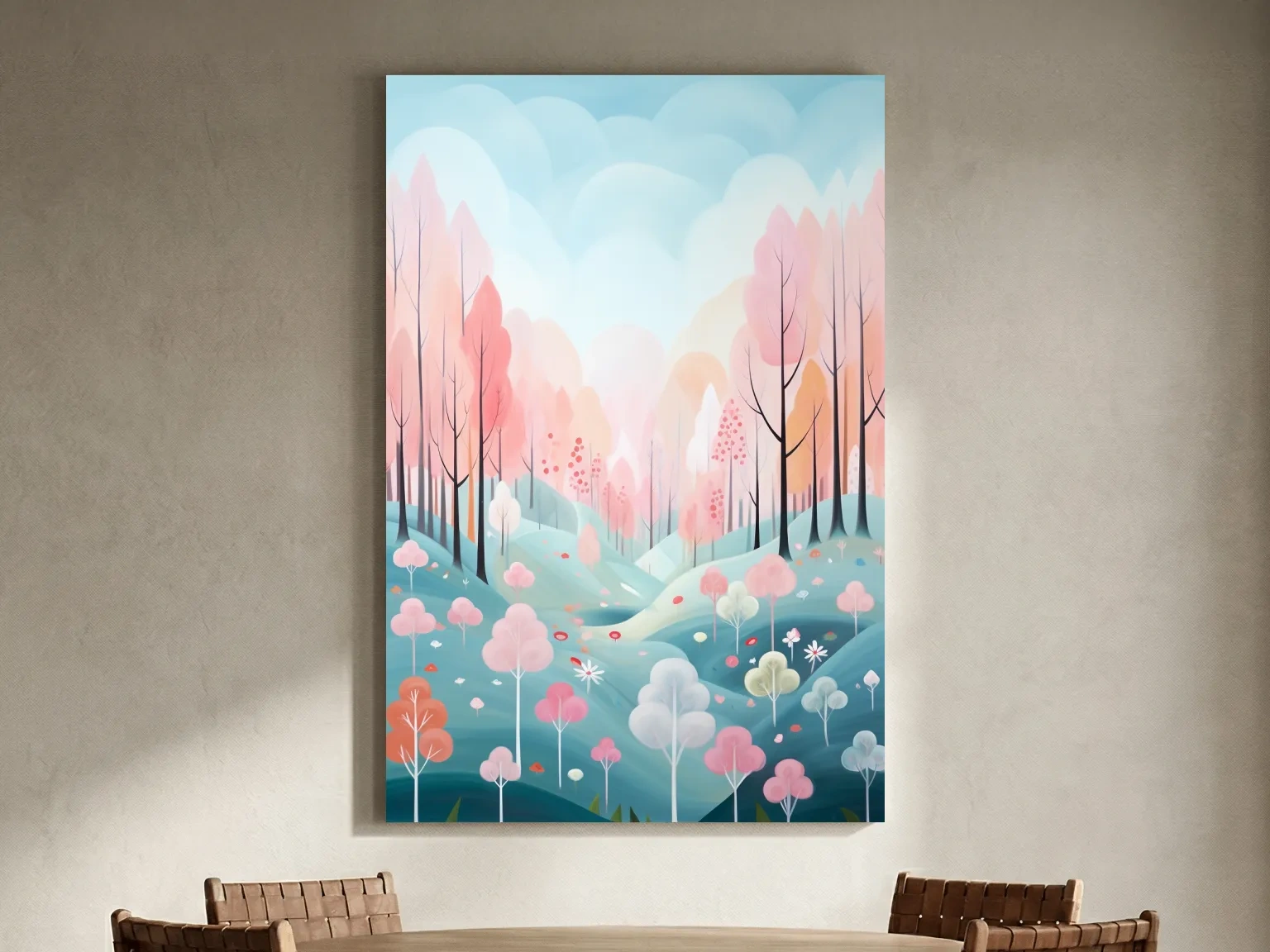 Whimsical Pastel Spring Forest Landscape - Dreamy Nature Wall Art