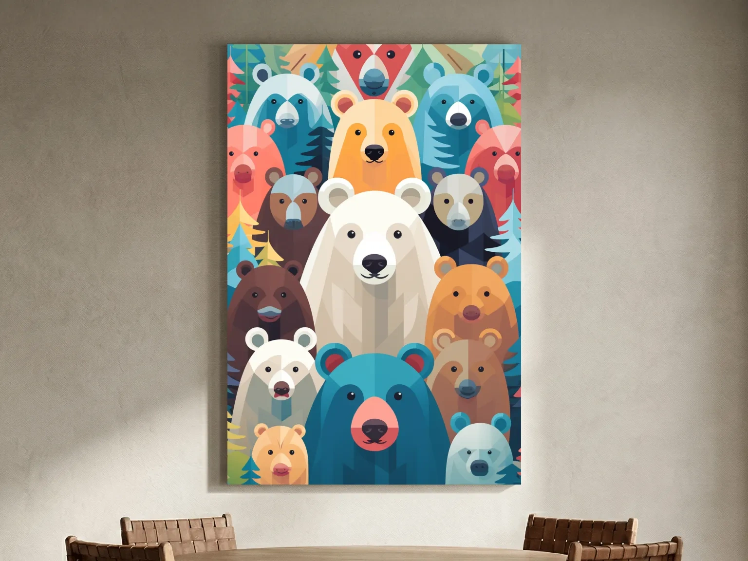 Colorful Bear Family Collage - Childrens Nursery Wildlife Wall Art