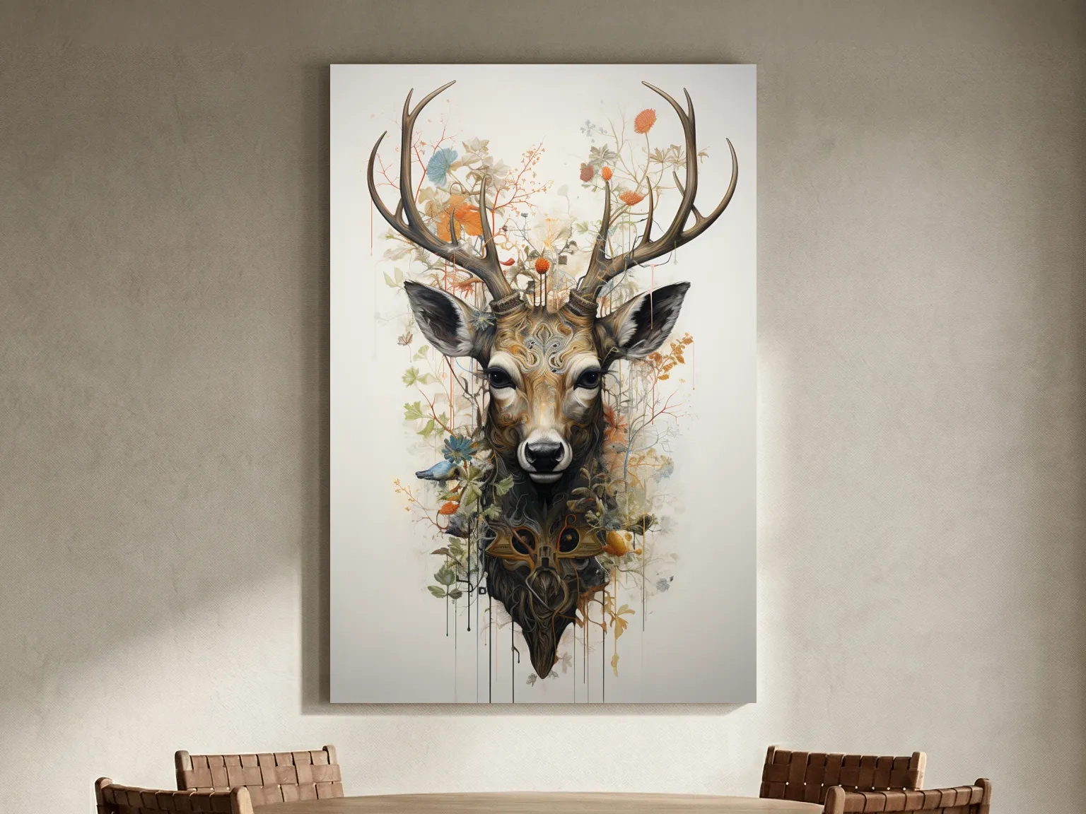 Ornate Floral Deer Head Illustration - Elegant Woodland Wildlife Wall Art